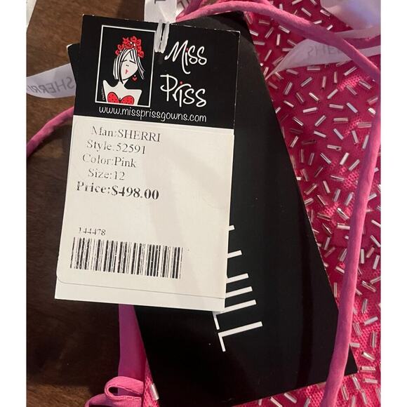NWT Sherri Hill Formal Pink Chiffon Beaded Top Prom Dress 52591-Size 12 - Picture 9 of 10